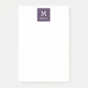 Post-it® Monogramme blanc et nom sur Carré arrondi violet
