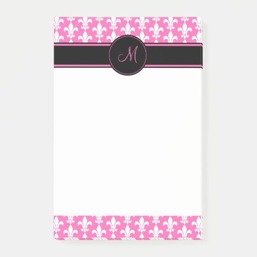 Post-it® Monogramme Blanc et rose chaud Fleur de Lis Motif (Devant)