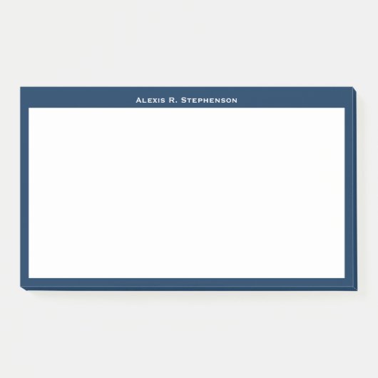 Post-it® Monogramme blanc ou nom sur bordure bleu marine (Devant)