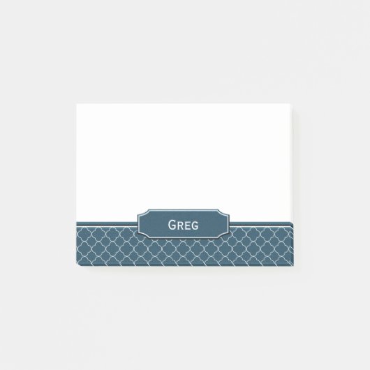 Post-it® Monogramme blanc simili cuir de Quatrefoil de bleu (Devant)