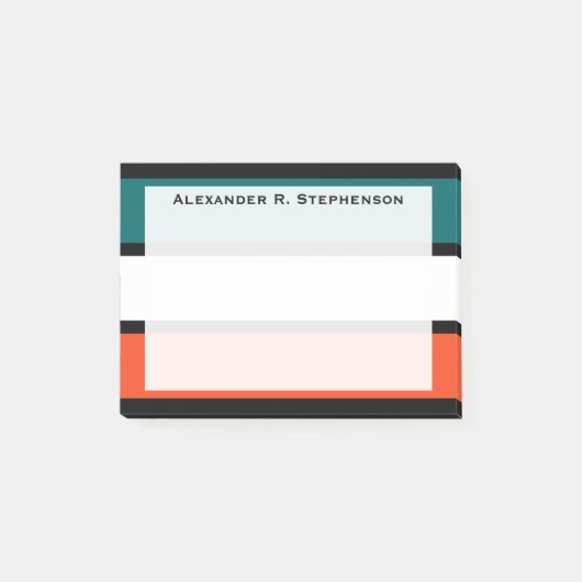 Post-it® Monogramme bleu aqua, blanc et orange corail rayur (Devant)