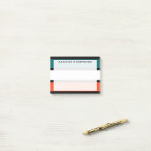 Post-it® Monogramme bleu aqua, blanc et orange corail rayur (Sur un bureau)