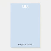 Post-it® Monogramme bleu clair 3 lettres Initiales moderne (Devant)