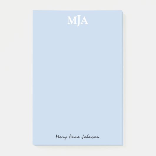 Post-it® Monogramme bleu clair 3 lettres Initiales moderne (Devant)