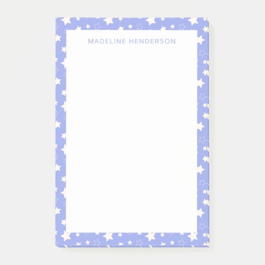 Post-it® Monogramme Bleu Clair Étoiles Blanches Fantaisiste (Devant)