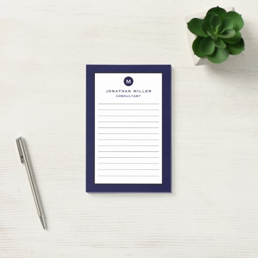 Post-it® Monogramme bleu marine minimal (Bureau)