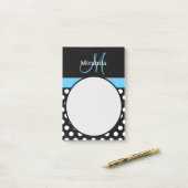 Post-it® Monogramme bleu noir blanc Polka point (Sur un bureau)
