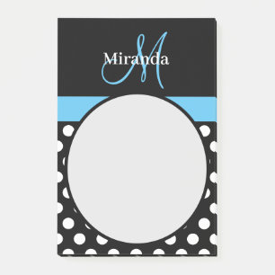 Post-it® Monogramme bleu noir blanc Polka point