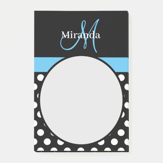 Post-it® Monogramme bleu noir blanc Polka point (Devant)