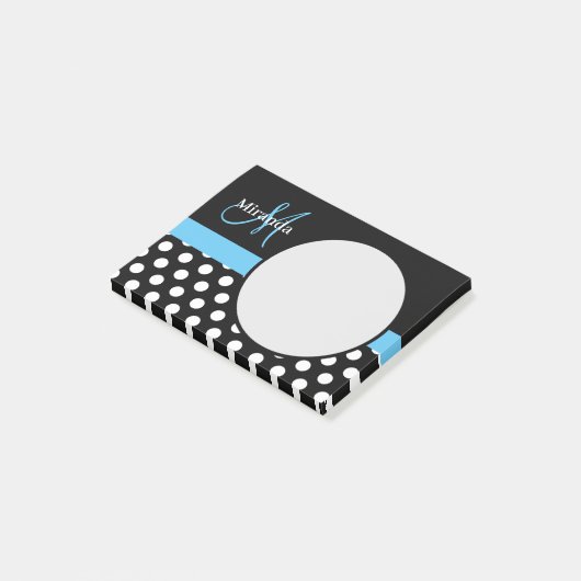 Post-it® Monogramme bleu noir blanc Polka point (Incliné)