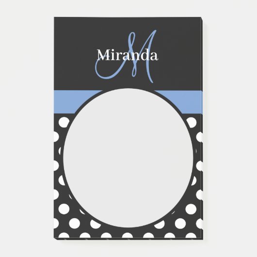 Post-it® Monogramme bleu noir blanc Polka point (Devant)