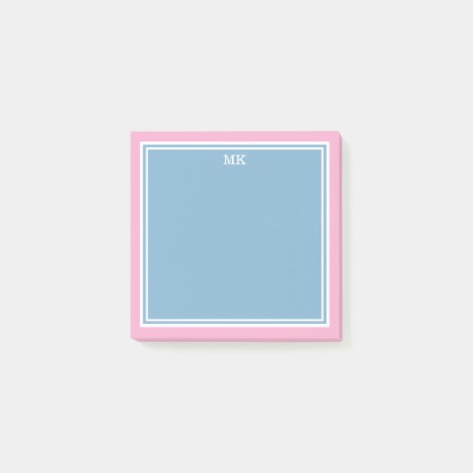 Post-it® Monogramme Bordures Rose Bleu (Devant)