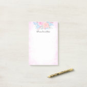 Post-it® Monogramme Bouquet d'aquarelle Roses roses Bleues  (Sur un bureau)