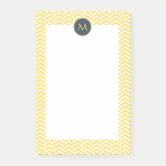 Post-it® Monogramme Chevron jaune et blanc avec charbon (Devant)