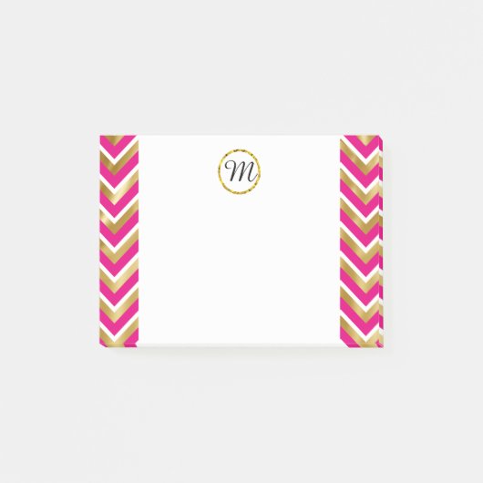 Post-it® Monogramme chevron personnalisé doré rose blanc (Devant)