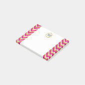 Post-it® Monogramme chevron personnalisé doré rose blanc (Incliné)