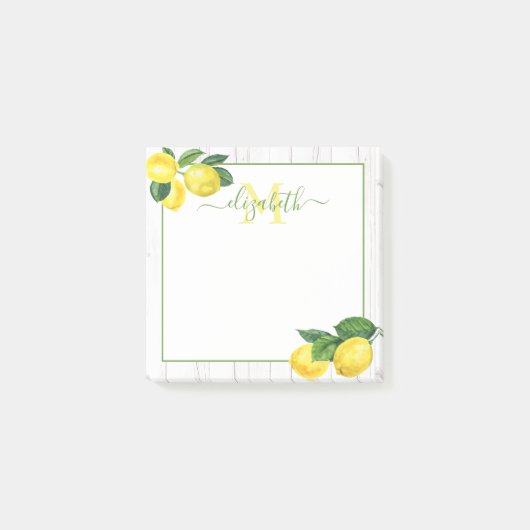 Post-it® Monogramme citrons aquarelle sur le bois rustique (Devant)