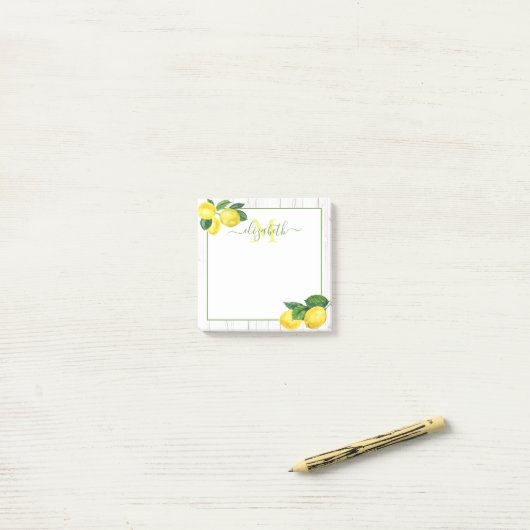 Post-it® Monogramme citrons aquarelle sur le bois rustique  (Sur un bureau)