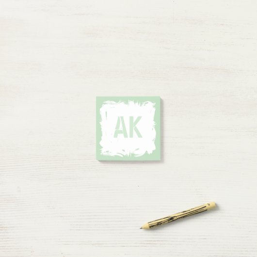 Post-it® Monogramme Cool de pinceau blanc vert pâle (Sur un bureau)