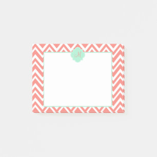 Post-it® Monogramme Coral et blanc Chevron avec vert menthe