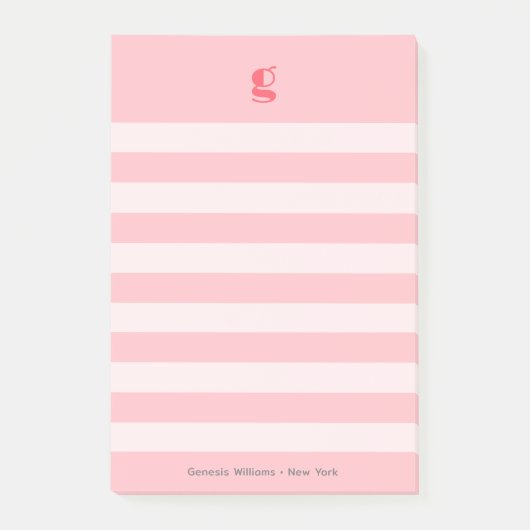 Post-it® Monogramme couleur pastèque Nom Super rayé P (Devant)