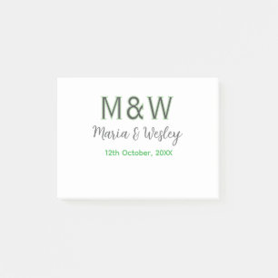 Post-it® Monogramme couple gris vert moderne date romantiqu