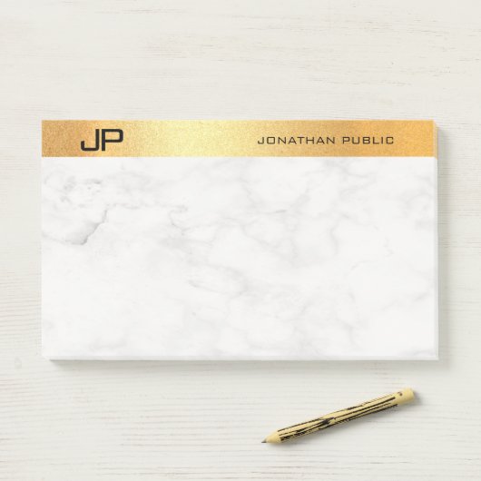 Post-it® Monogramme créatif Marbre or Modèle simple (Sur un bureau)
