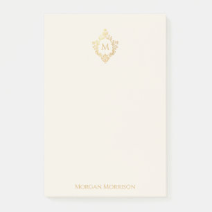 Post-it® Monogramme Crête Élégante en Ivoire et Or Faux Nom