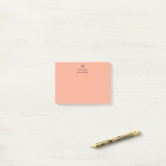 Post-it® Monogramme Customisé Initiales Nom et titre (Sur un bureau)
