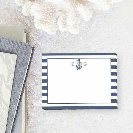 Post-it® Monogramme d'Ancre et de bande de Preppy Nautique 