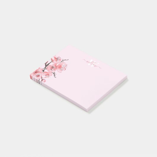 Post-it® Monogramme d'aquarelle couleur rose cerisier (Incliné)