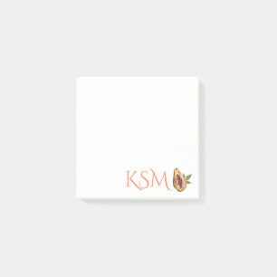 Post-it® Monogramme d'aquarelle de fruits papaye