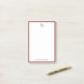 Post-it® Monogramme de base personnalisé avec bordure rouge (Sur un bureau)