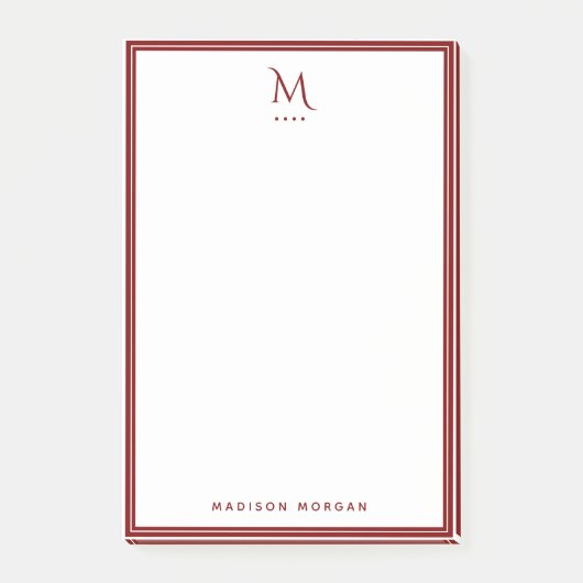 Post-it® Monogramme de base personnalisé avec bordure rouge (Devant)
