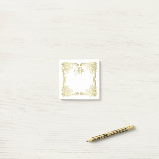Post-it® Monogramme de cadre d'or classique Mariage (Sur un bureau)