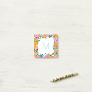 Post-it® Monogramme de cadre floral rose jaune magnifique