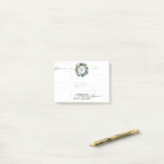 Post-it® Monogramme de couronne de laurier d'aquarelle russ (Sur un bureau)