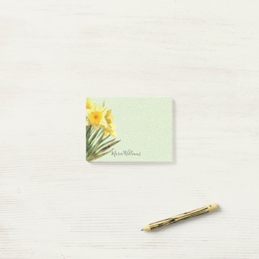 Post-it® Monogramme de cracket vert de jonquille florale 4x (Sur un bureau)