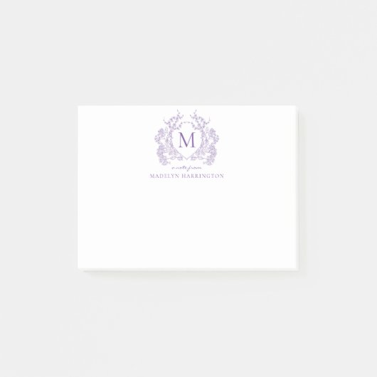 Post-it® Monogramme de crête Vintage violette classique (Devant)