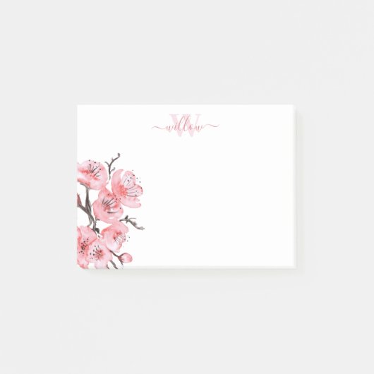 Post-it® Monogramme de fleurs de cerisier rose blanc (Devant)