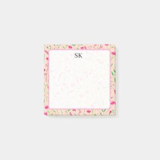 Post-it® Monogramme de fleurs sauvages roses personnalisé