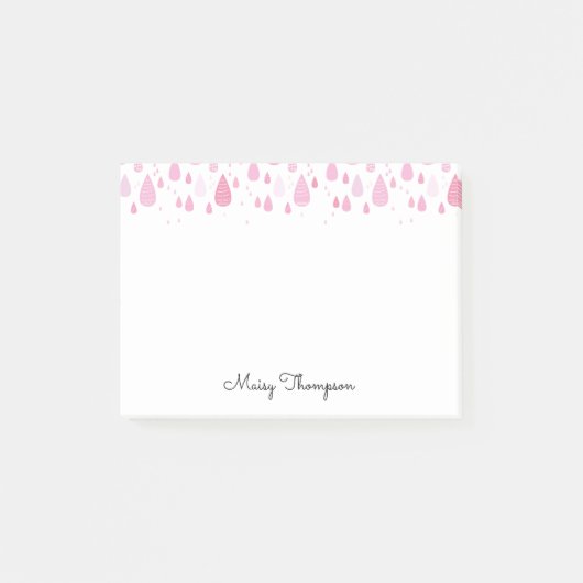 Post-it® Monogramme de gouttes de pluie roses Nom (Devant)