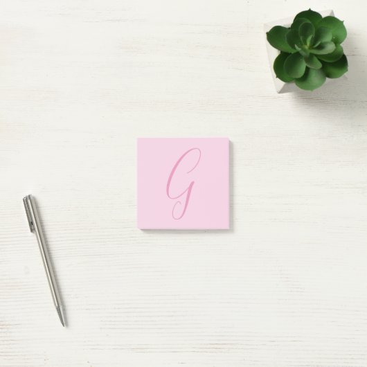 Post-it® Monogramme de lettre initiale rose clair chic uni (Bureau)