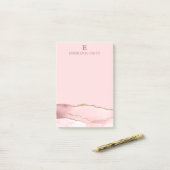 Post-it® Monogramme de marbre d'agate en or rose moderne (Sur un bureau)