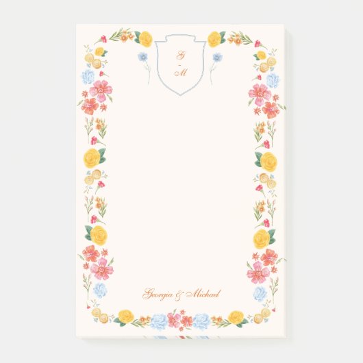 Post-it® Monogramme de mariage à crête florale personnalisé (Devant)