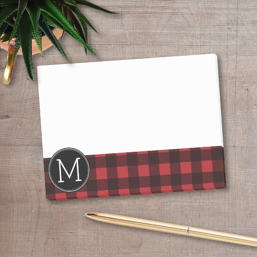 Post-it® Monogramme de Motif de Buffle Noir Rouge Rustique