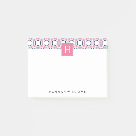 Post-it® Monogramme de Motif géométrique rose et bleu (Devant)