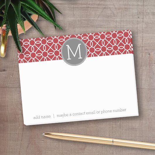 Post-it® Monogramme de Motif géométrique rouge et gris