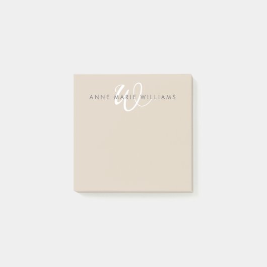 Post-it® Monogramme de script blanc marron moderne (Devant)