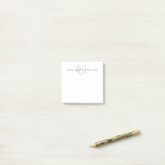 Post-it® Monogramme de script bleu moderne (Sur un bureau)
